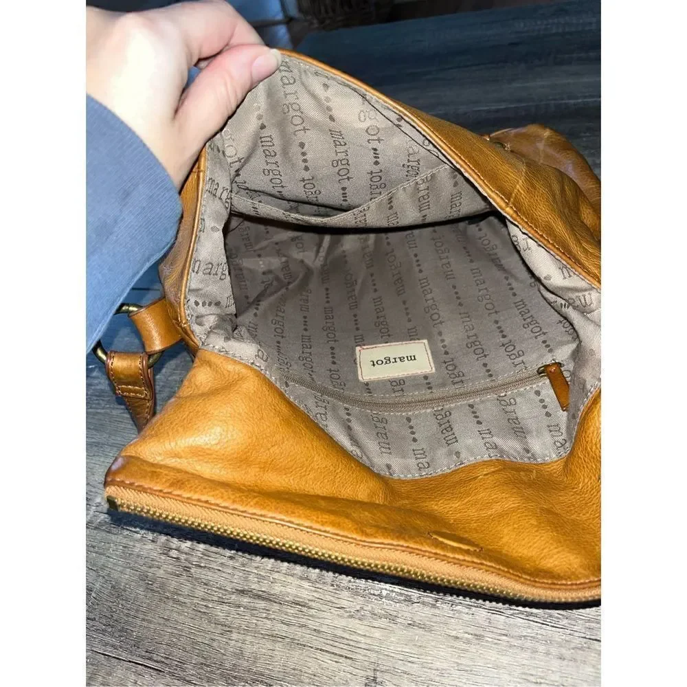 Margot Genuine Leather Foldover Hobo Handbag Crossbody Brown